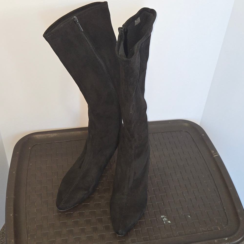 Impo Stretch Noland Black Faux Suede Tall Kitten Heel Boots Womens 9.5M